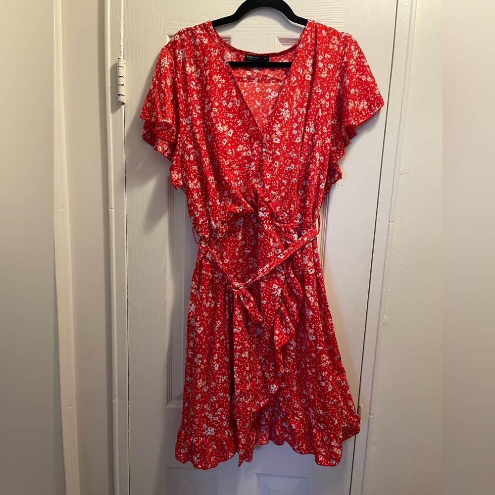 SHEIN curve 3X red and white floral dress, worn once, with belt